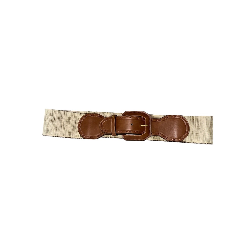 Lauren Ralph Lauren Woven Tan Faux Leather Buckle Belt Large Women's